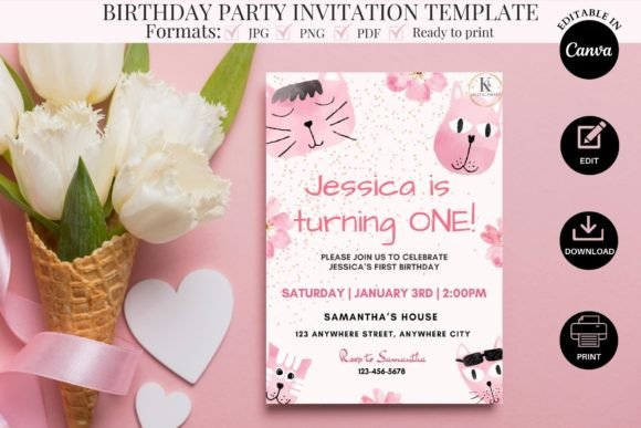 Download Kitten Birthday Party Invite Template - Premium Resources